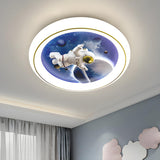 Kids Room Astronaut Space Round LED Flush Mount Light Image - 5