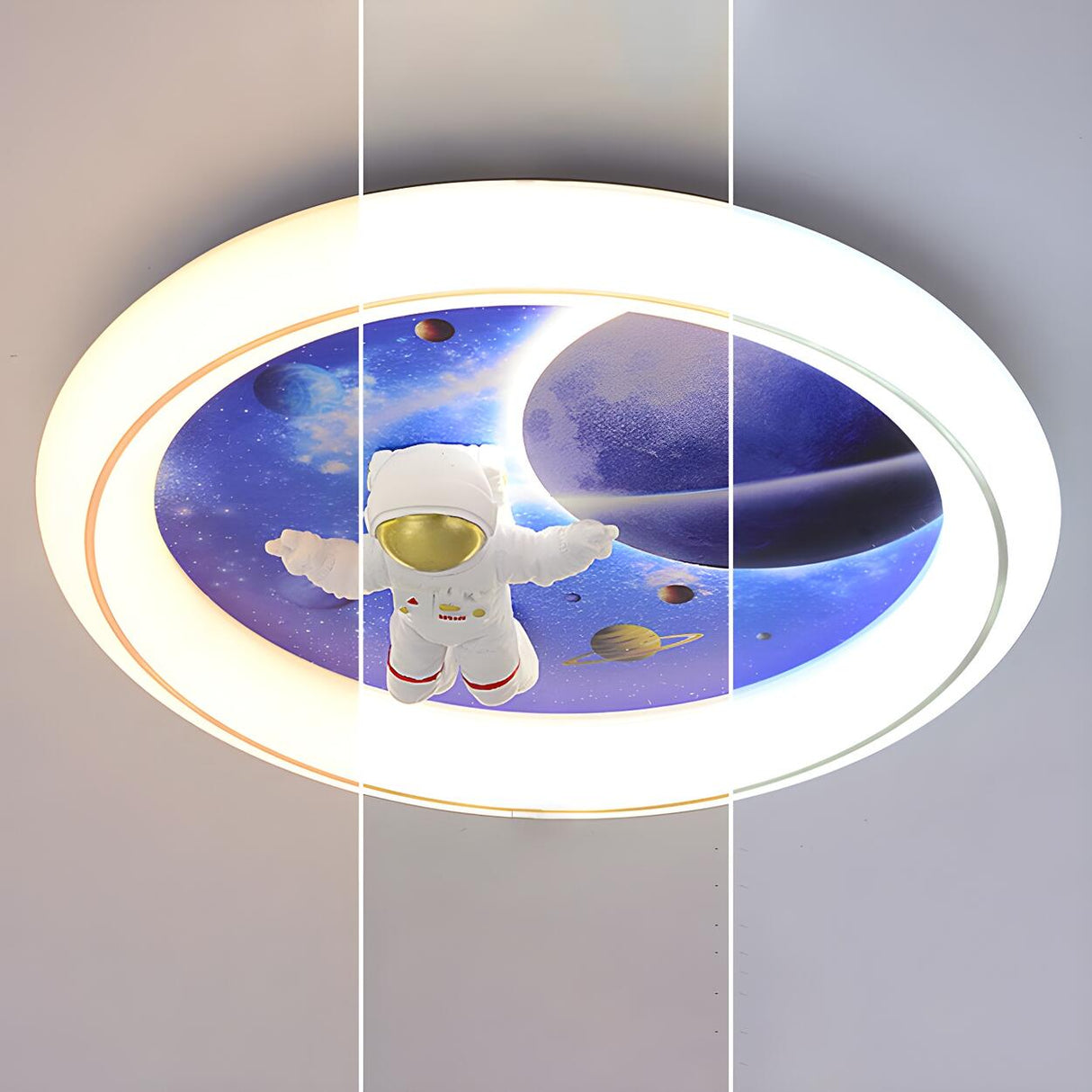 Kids Room Astronaut Space Round LED Flush Mount Light Image - 7