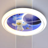 Kids Room Astronaut Space Round LED Flush Mount Light Image - 7