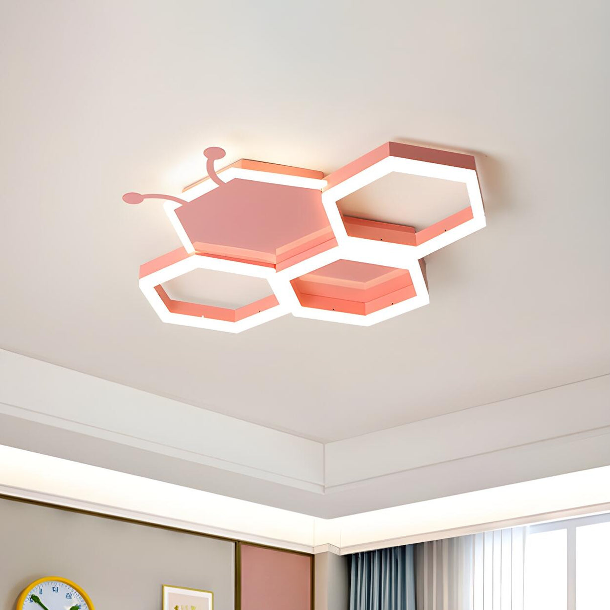 Kids Room Bee Honeycomb LED Large Flush Mount Light Image - 7