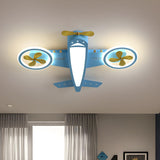 Kids Room Blue Airplane Dimmable LED Flush Mount Light Image - 1