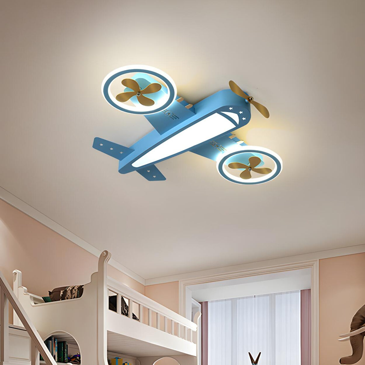 Kids Room Blue Airplane Dimmable LED Flush Mount Light Image - 2