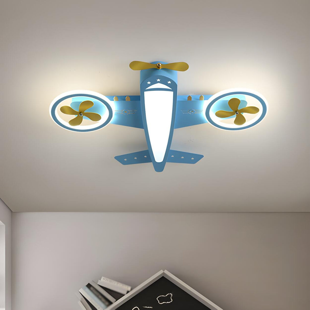 Kids Room Blue Airplane Dimmable LED Flush Mount Light Image - 4