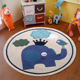 Kids Room Blue Animal Pattern Round Lambswool Area Rug Image - 1