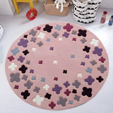 Kids Room Blue Animal Pattern Round Lambswool Area Rug Image - 3