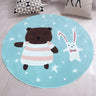 Kids Room Blue Animal Pattern Round Lambswool Area Rug Image - 4