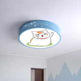 Kids Room Blue Drum Cartoon Cat LED Flush Mount Light Image - 2