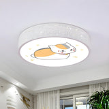 Kids Room Blue Drum Cartoon Cat LED Flush Mount Light Image - 6