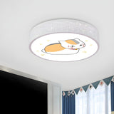 Kids Room Blue Drum Cartoon Cat LED Flush Mount Light Image - 7