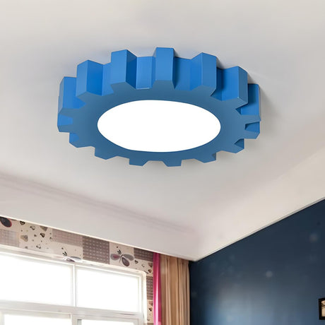 Kids Room Blue Gear Shape LED Flush Mount Ceiling Light Image - 1