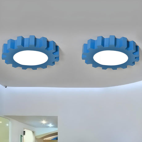 Kids Room Blue Gear Shape LED Flush Mount Ceiling Light Image - 2