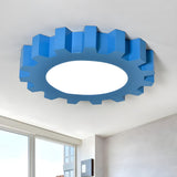 Kids Room Blue Gear Shape LED Flush Mount Ceiling Light Image - 4