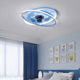 Kids Room Blue Modern Flush Ring Ceiling Fan with Light Image - 2