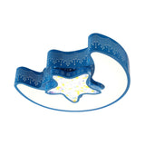 Kids Room Blue Moon Star Small LED Flush Mount Light Image - 3