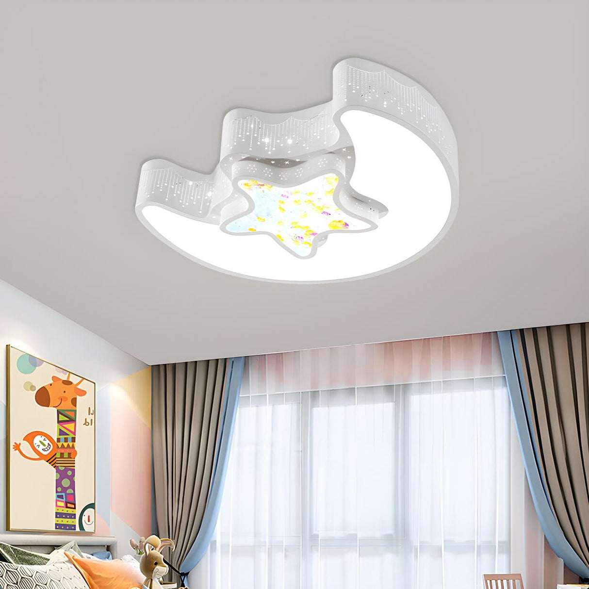 Kids Room Blue Moon Star Small LED Flush Mount Light Image - 7