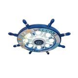 Kids Room Blue Nautical Rudder Flush Mount Ceiling Lamp Image - 3