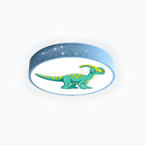 Kids Room Blue Red Dinosaur Drum LED Flush Mount Light Image - 12