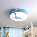 Kids Room Blue Red Dinosaur Drum LED Flush Mount Light Image - 14