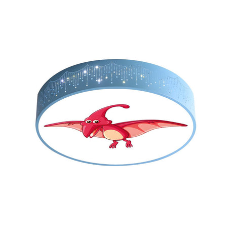 Kids Room Blue Red Dinosaur Drum LED Flush Mount Light Image - 2