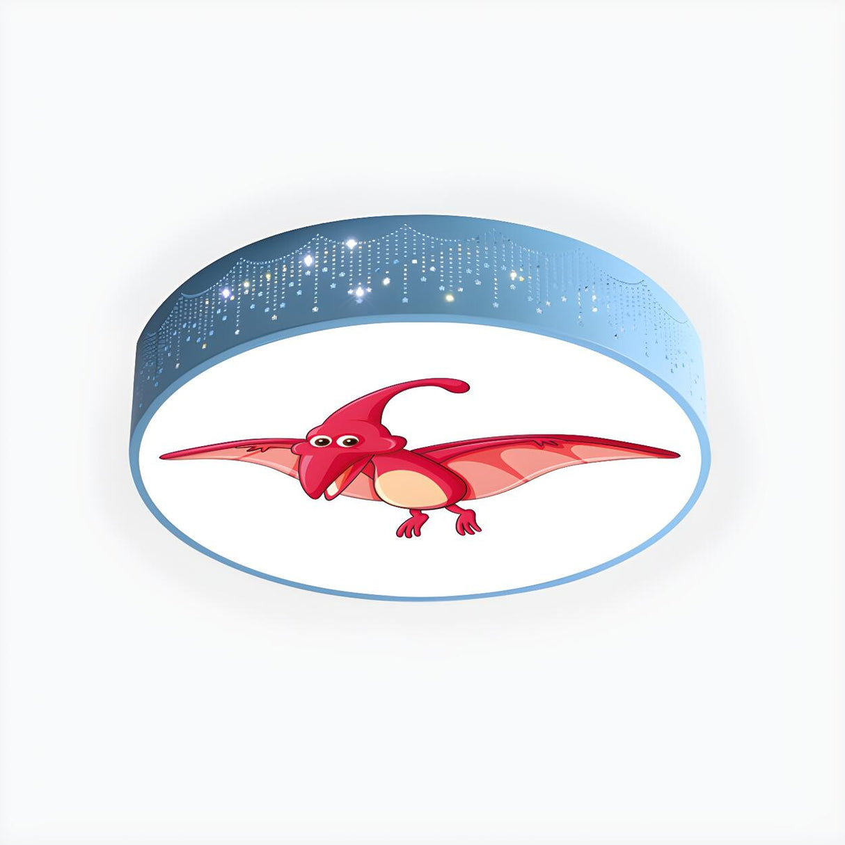 Kids Room Blue Red Dinosaur Drum LED Flush Mount Light Image - 3