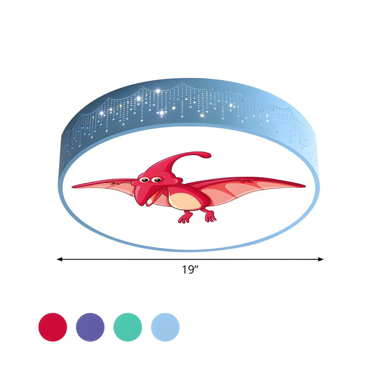 Kids Room Blue Red Dinosaur Drum LED Flush Mount Light Image - 4