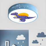 Kids Room Blue Red Dinosaur Drum LED Flush Mount Light Image - 5