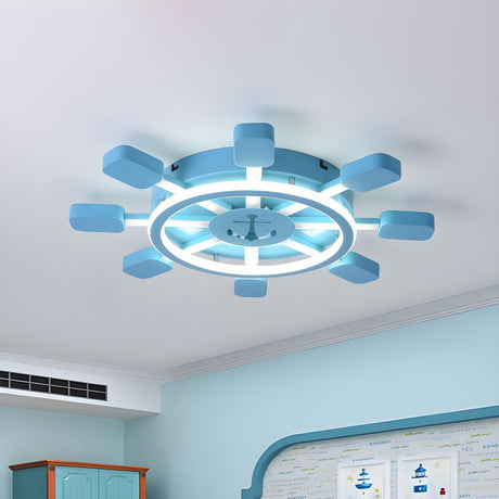 Kids Room Blue Rudder-Shaped LED Flush Mount Light Image - 2