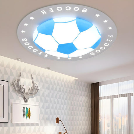 Kids Room Blue Soccer LED Flush Mount Ceiling Light Image - 1