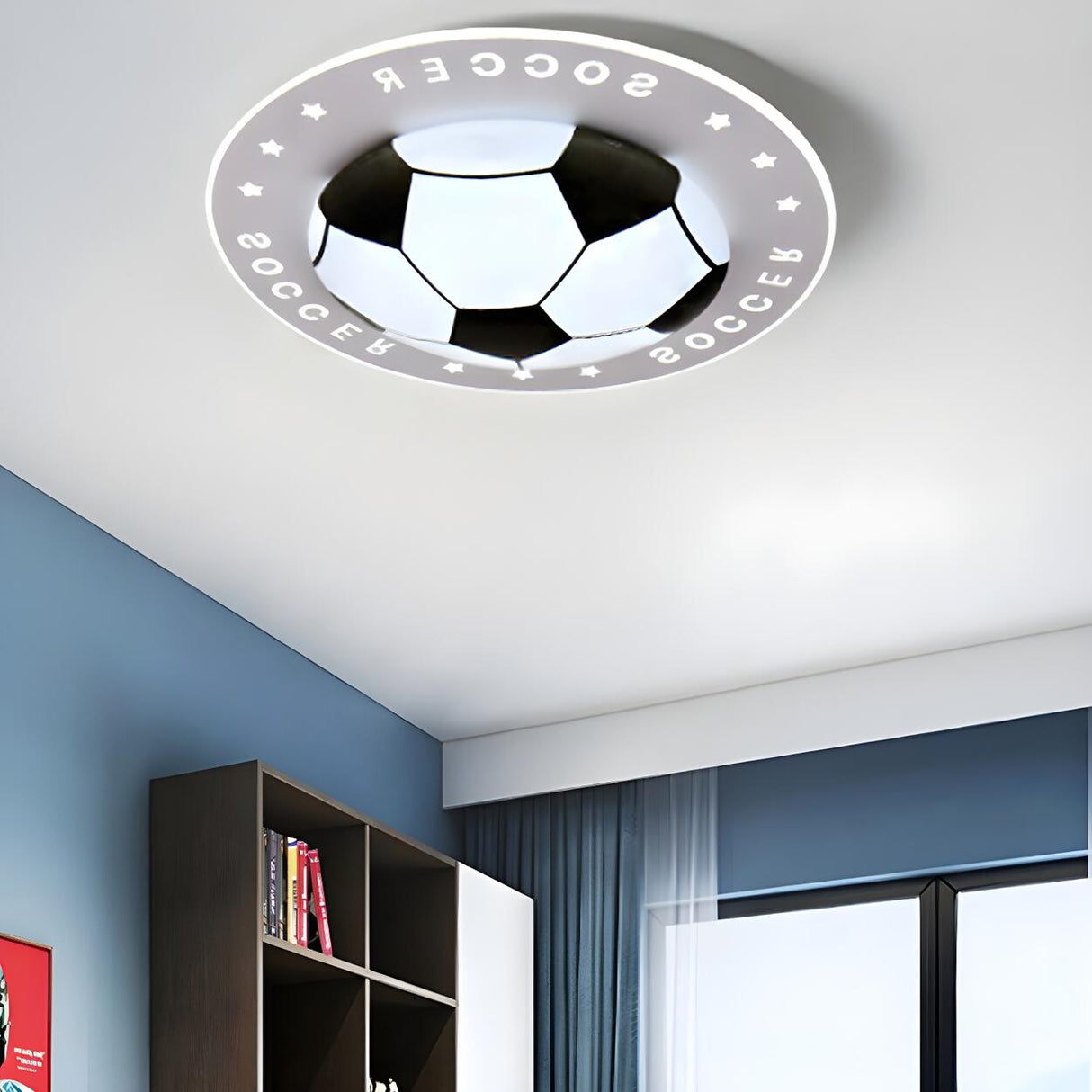 Kids Room Blue Soccer LED Flush Mount Ceiling Light Image - 11