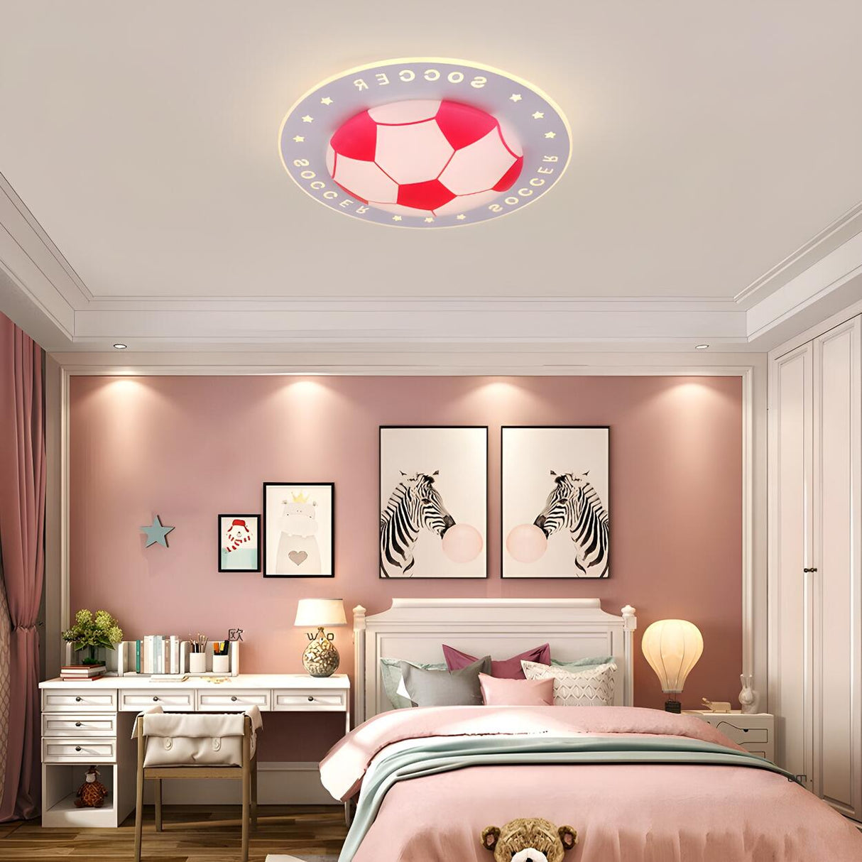 Kids Room Blue Soccer LED Flush Mount Ceiling Light Image - 15