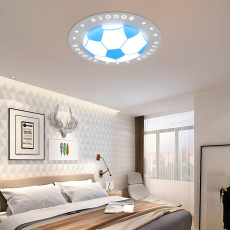 Kids Room Blue Soccer LED Flush Mount Ceiling Light Image - 2