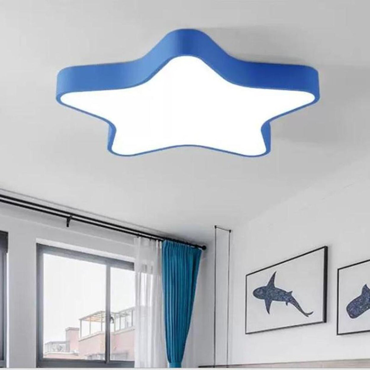 Kids Room Blue Star Shape Dimmable LED Flush Mount Lamp Image - 5