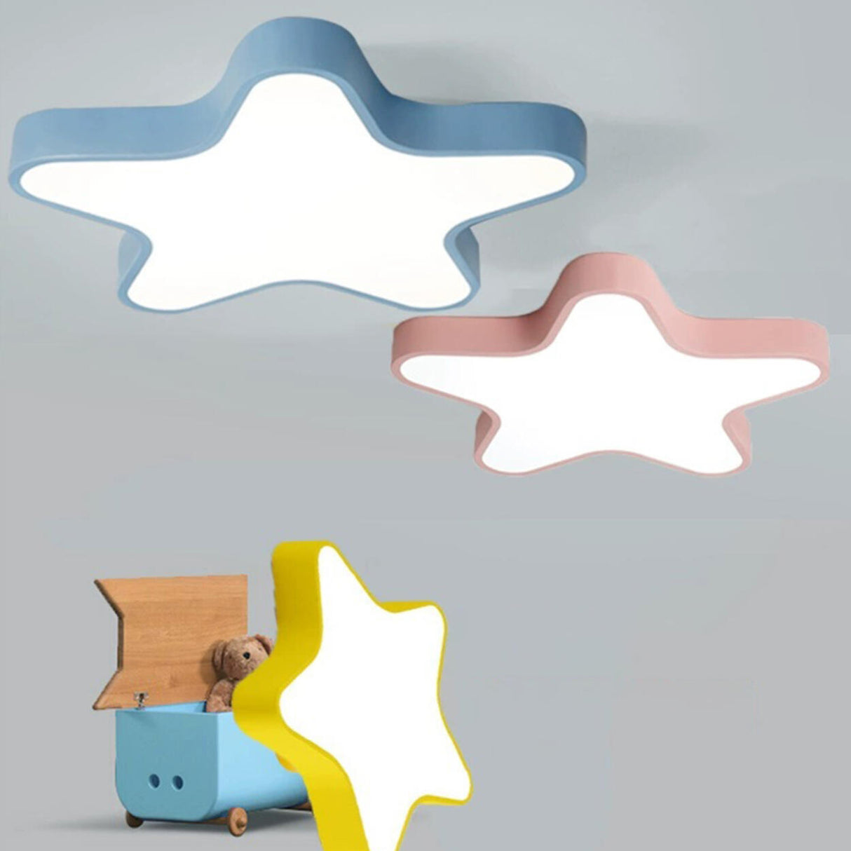 Kids Room Blue Star Shape Dimmable LED Flush Mount Lamp Image - 8