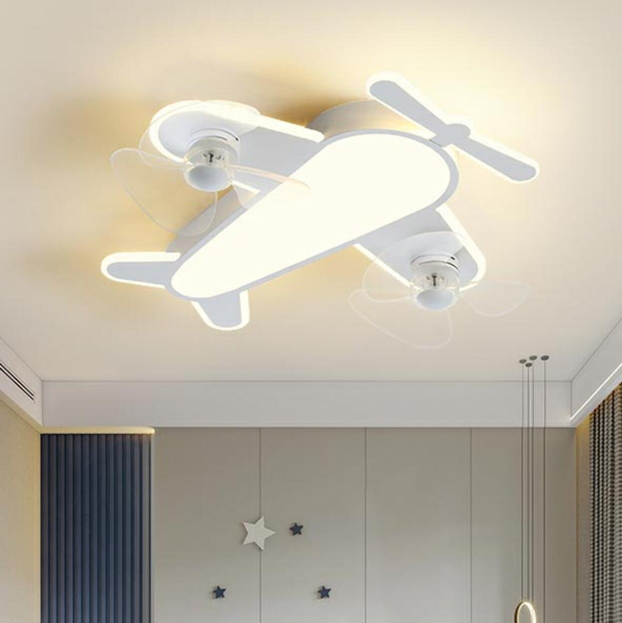 Kids Room Cartoon Airplane Modern Ceiling Fan Light Image - 8