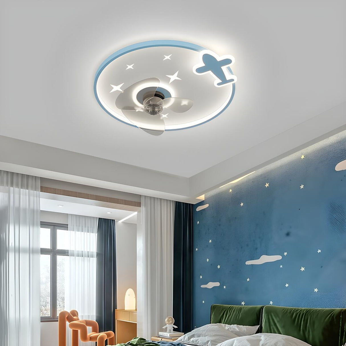 Kids Room Cartoon Airplane Ring Ceiling Fan with Light Image - 1