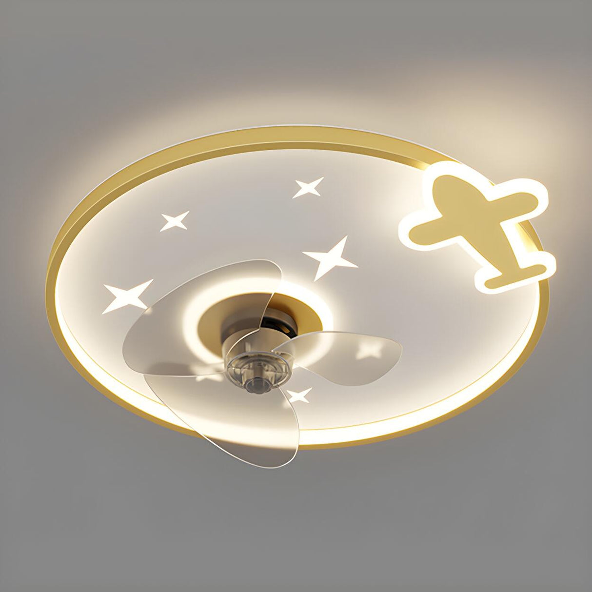 Kids Room Cartoon Airplane Ring Ceiling Fan with Light Image - 2