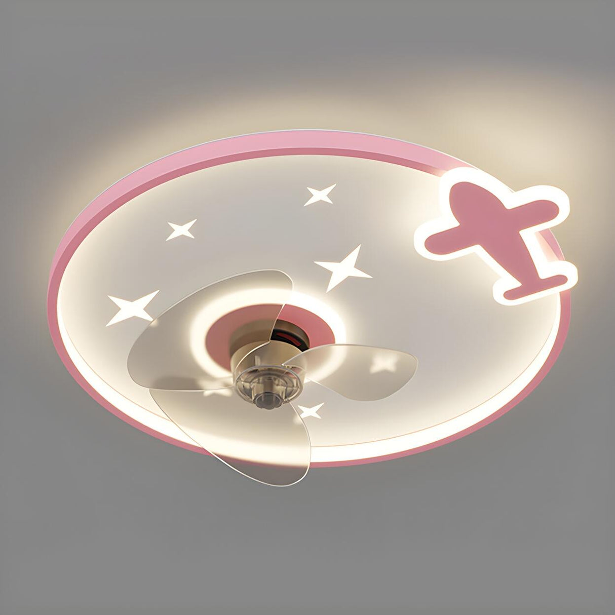 Kids Room Cartoon Airplane Ring Ceiling Fan with Light Image - 3