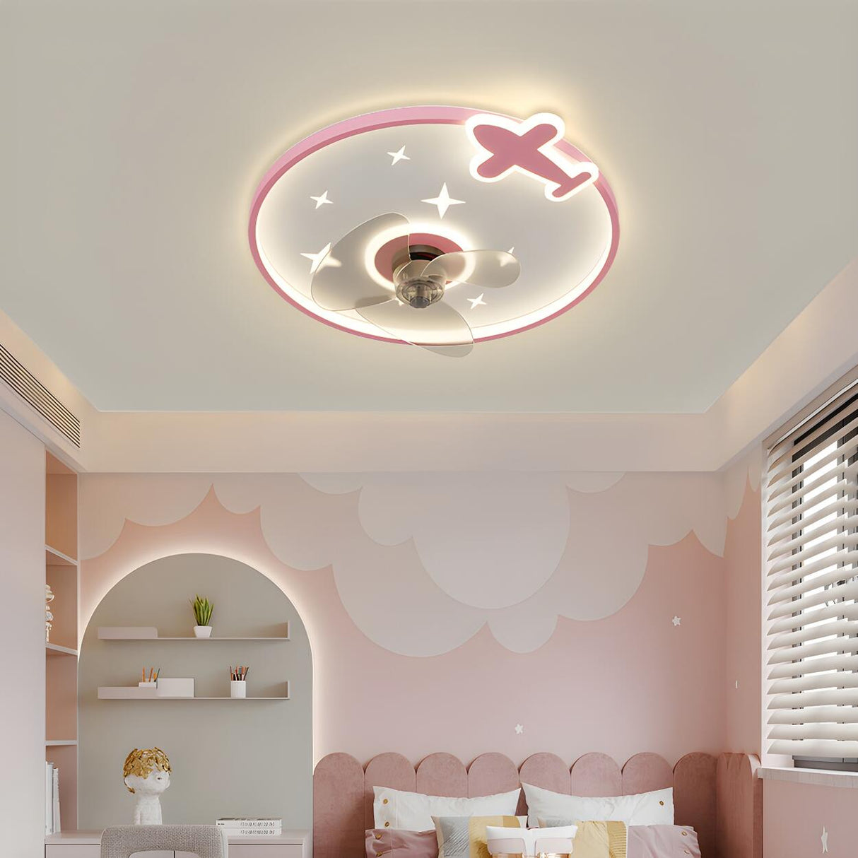 Kids Room Cartoon Airplane Ring Ceiling Fan with Light Image - 4