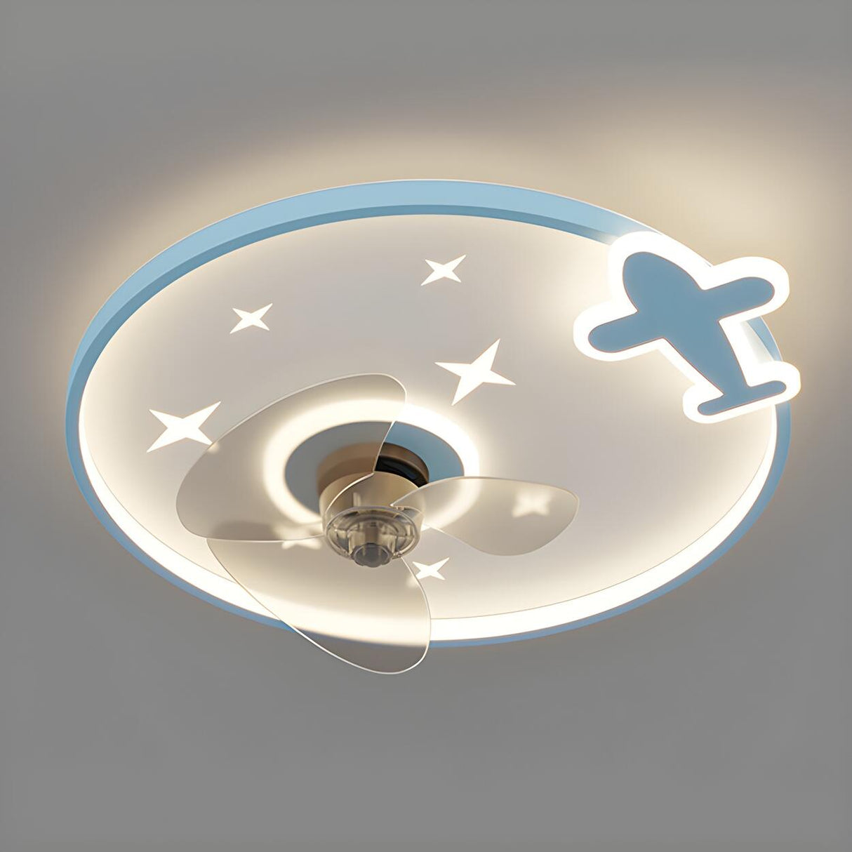 Kids Room Cartoon Airplane Ring Ceiling Fan with Light Image - 5