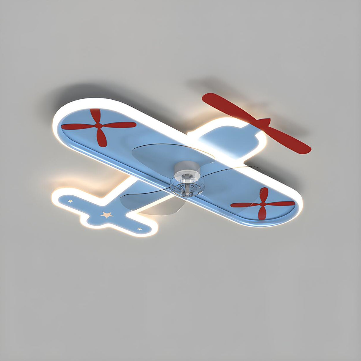 Kids Room Cartoon Blue Airplane Ceiling Fan with Light Image - 6