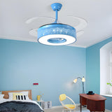 Kids Room Cartoon Blue Cylinder Ceiling Fan with Light Image - 1