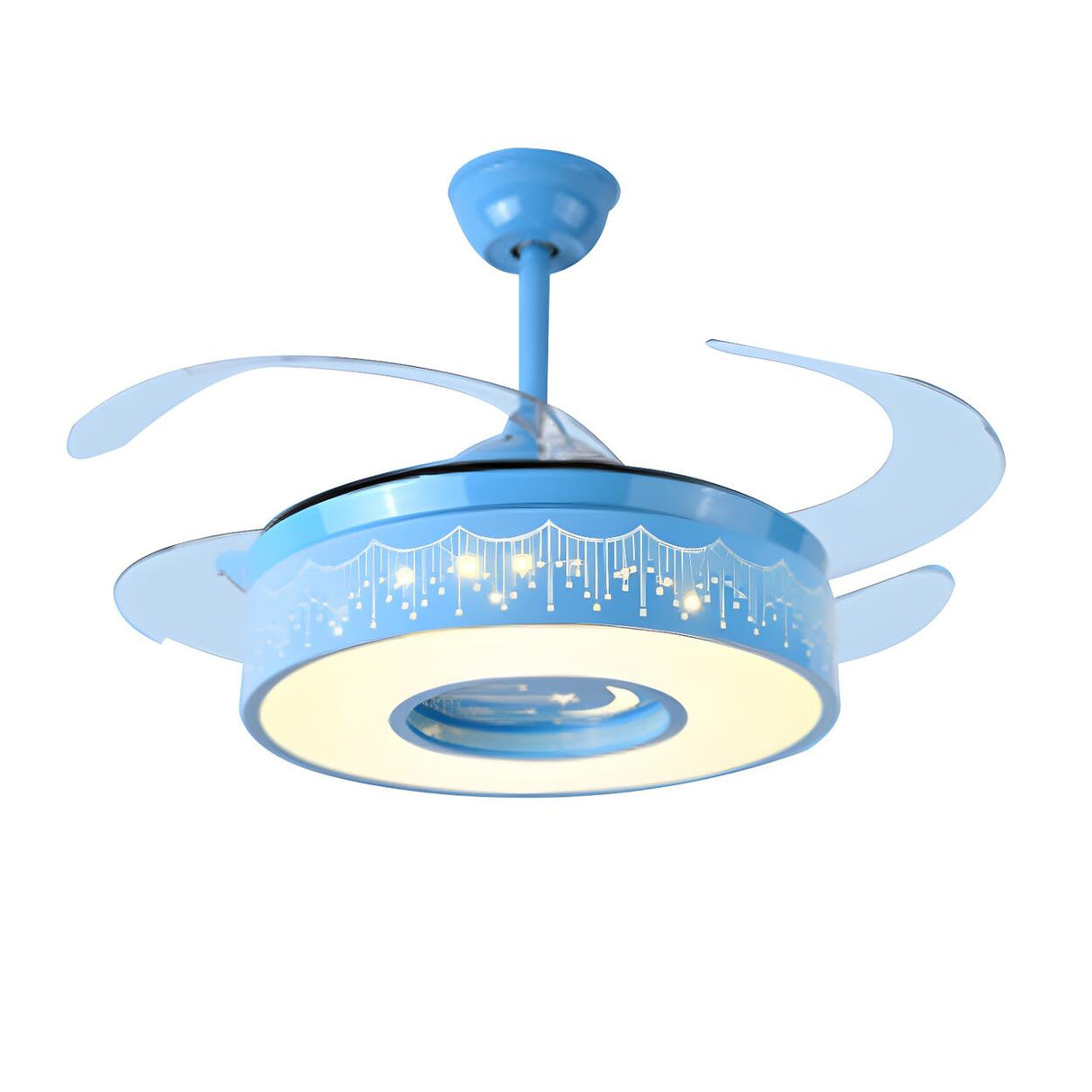 Kids Room Cartoon Blue Cylinder Ceiling Fan with Light Image - 5