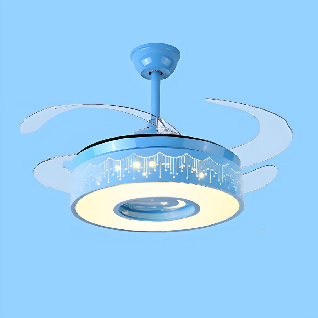 Kids Room Cartoon Blue Cylinder Ceiling Fan with Light Image - 6