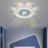 Kids Room Cartoon Blue Rudder Ceiling Fan with Light Image - 13