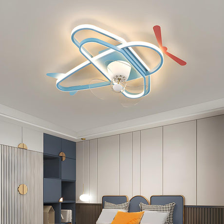 Kids Room Cartoon Blue Rudder Ceiling Fan with Light Image - 2