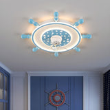 Kids Room Cartoon Blue Rudder Ceiling Fan with Light Image - 4