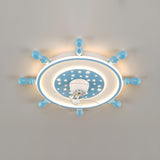 Kids Room Cartoon Blue Rudder Ceiling Fan with Light Image - 7