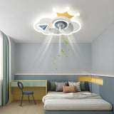 Kids Room Cartoon Cloud Crown LED Ceiling Fan Light Image - 12