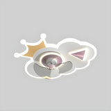 Kids Room Cartoon Cloud Crown LED Ceiling Fan Light Image - 2