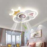 Kids Room Cartoon Cloud Crown LED Ceiling Fan Light Image - 4